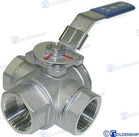 3-WAY BALL VALVE 3/4" | OEM 30031 | HULL | GOLDENSHIP | RECAMBIOS Marine Parts & Accessories | RECAMBIOS Marine Parts & Accessories