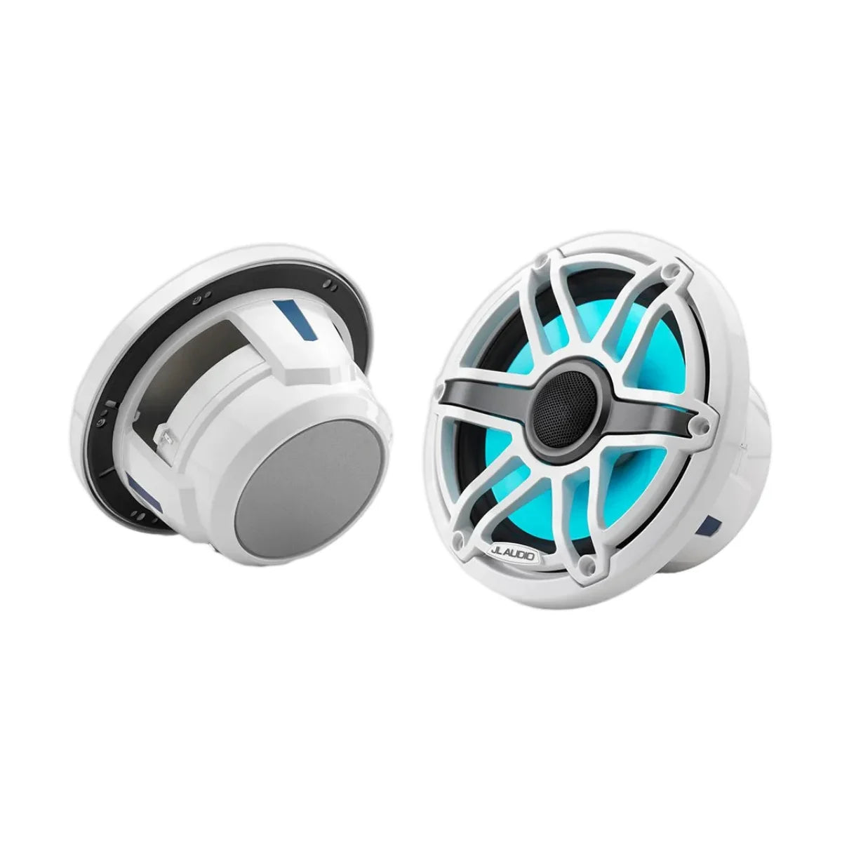 Image of a pair of marine speakers on a white background.