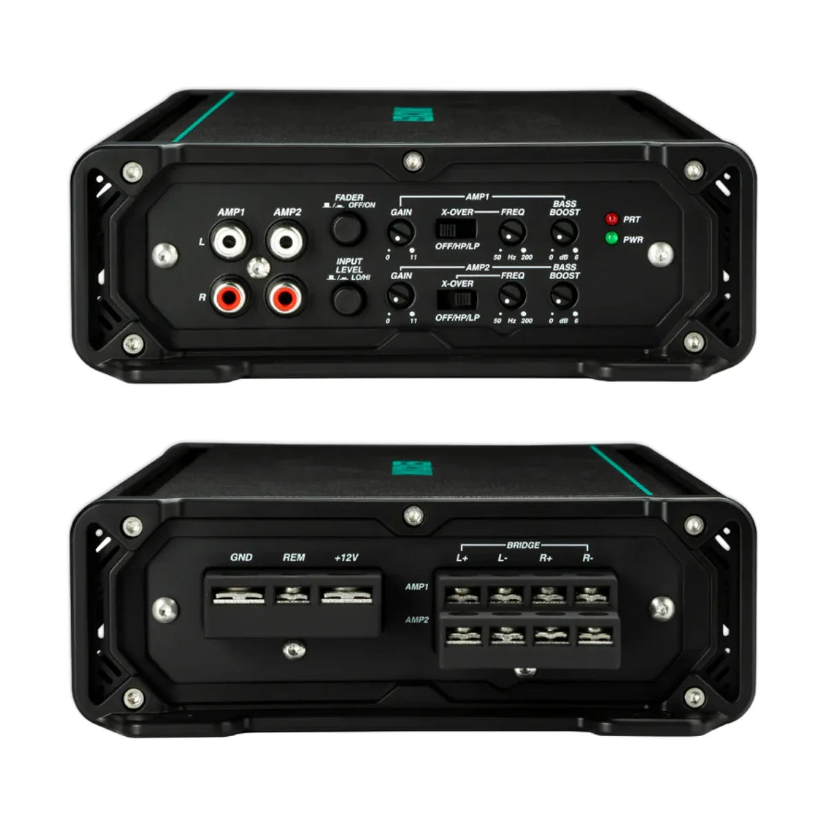 Image of a Kicker marine amplifier on a white background.