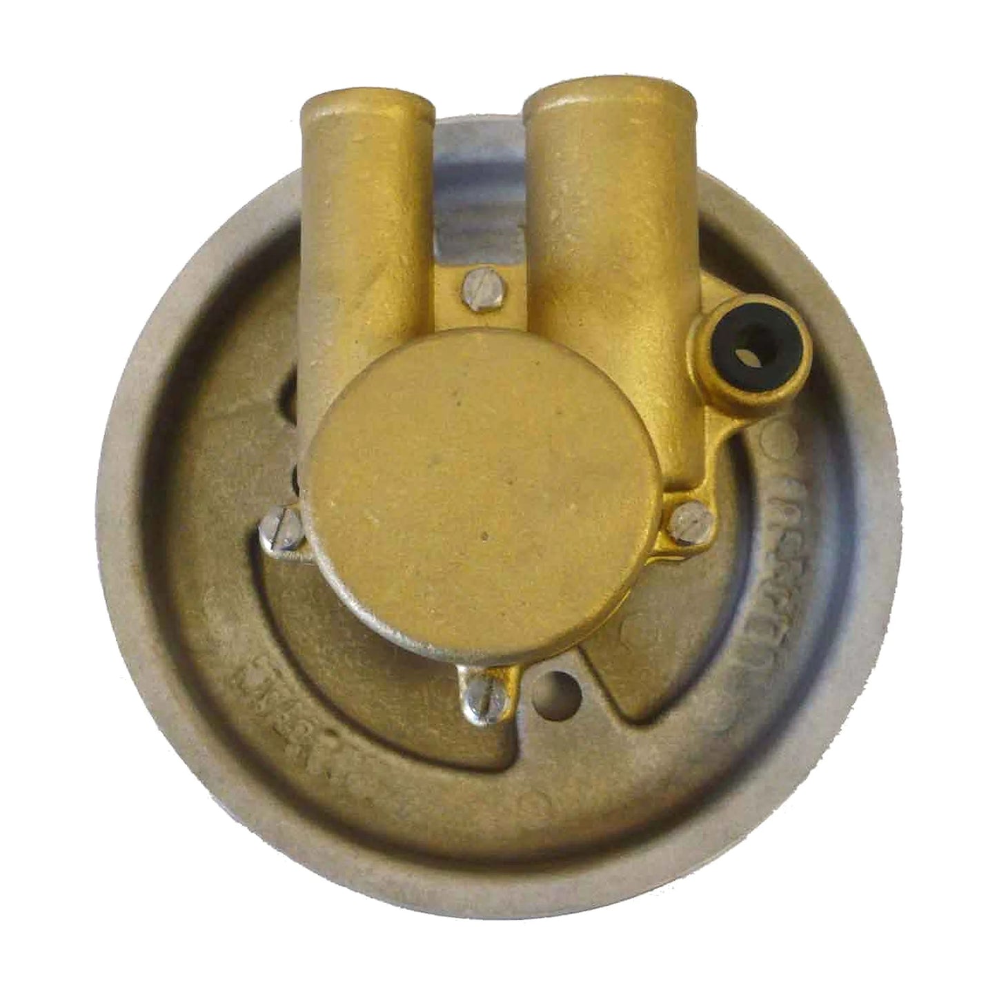 Top view of REC21212799 Volvo Penta sea water pump with bronze housing and ports.