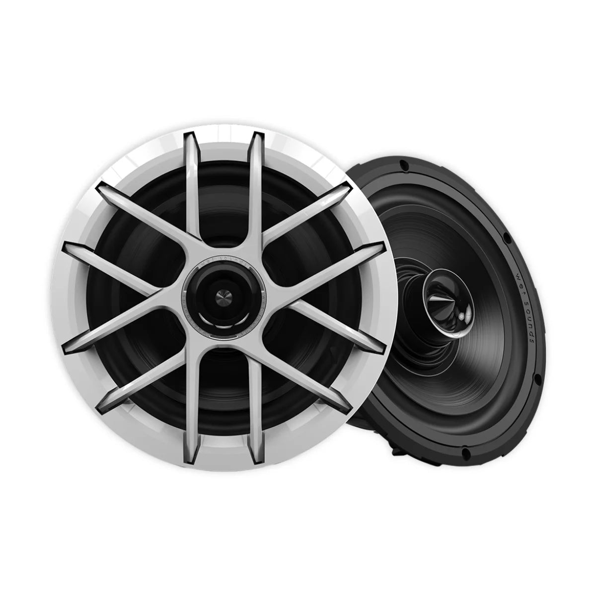Image of a pair of Wetsounds marine speakers on a white background.