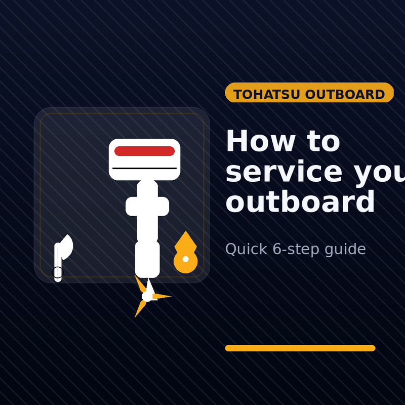 Illustration of an outboard engine with some text prompting How to service your outboard engine.