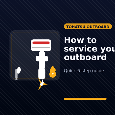 Illustration of an outboard engine with some text prompting How to service your outboard engine.