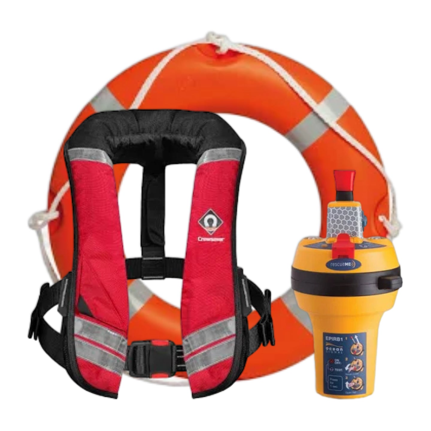 boating life jacket sat in front of an orange life ring