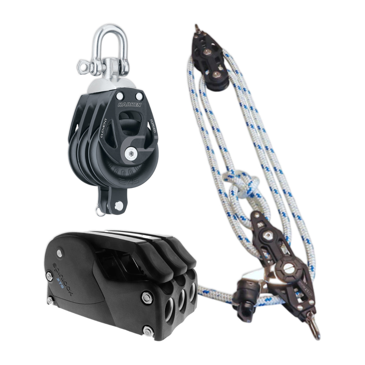 Sail boat rigging clutch, blocks and pulleys