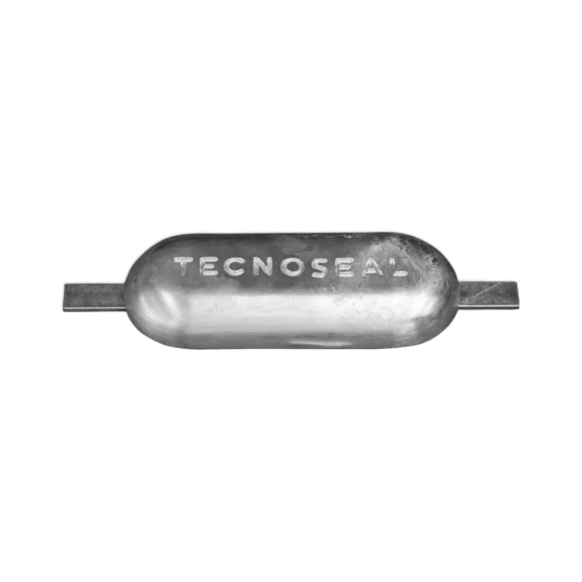 image of a weld on anode with Tecnoseal branded stamping on a white background