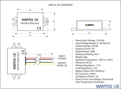 12v to 24v DC Voltage Regulator | Wema UK | SKU WUVR-4-I836-O24 - Wema UK marine part