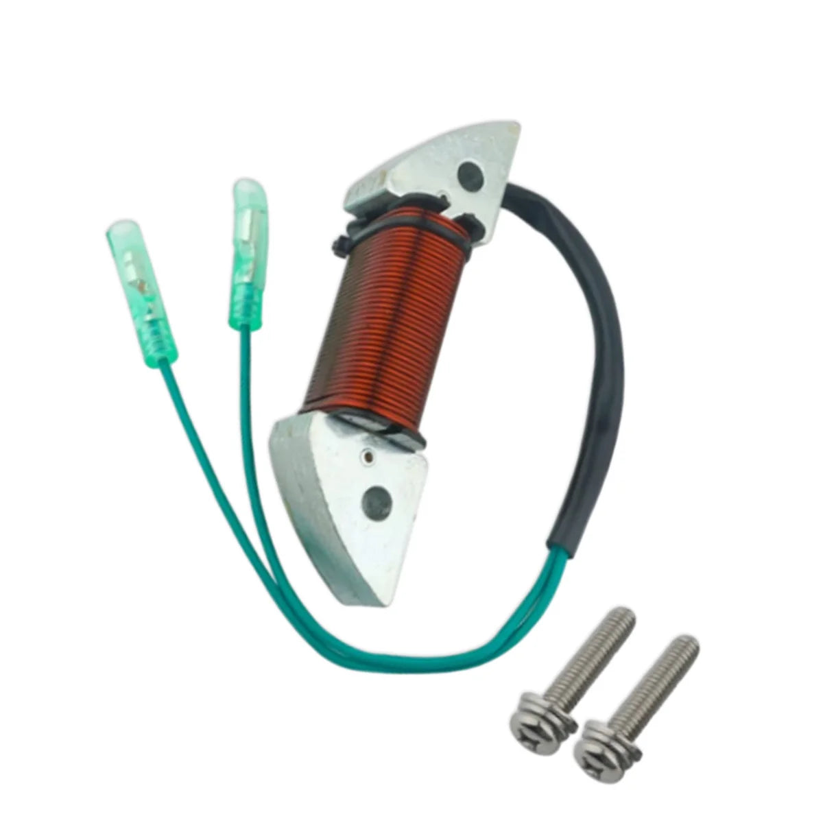 Image of a coil style outboard engine alternator on a white background.
