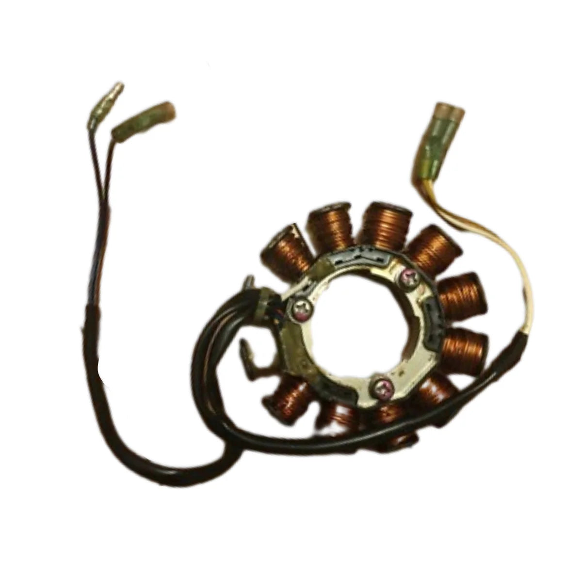Image of a coil style outboard engine alternator on a white background.