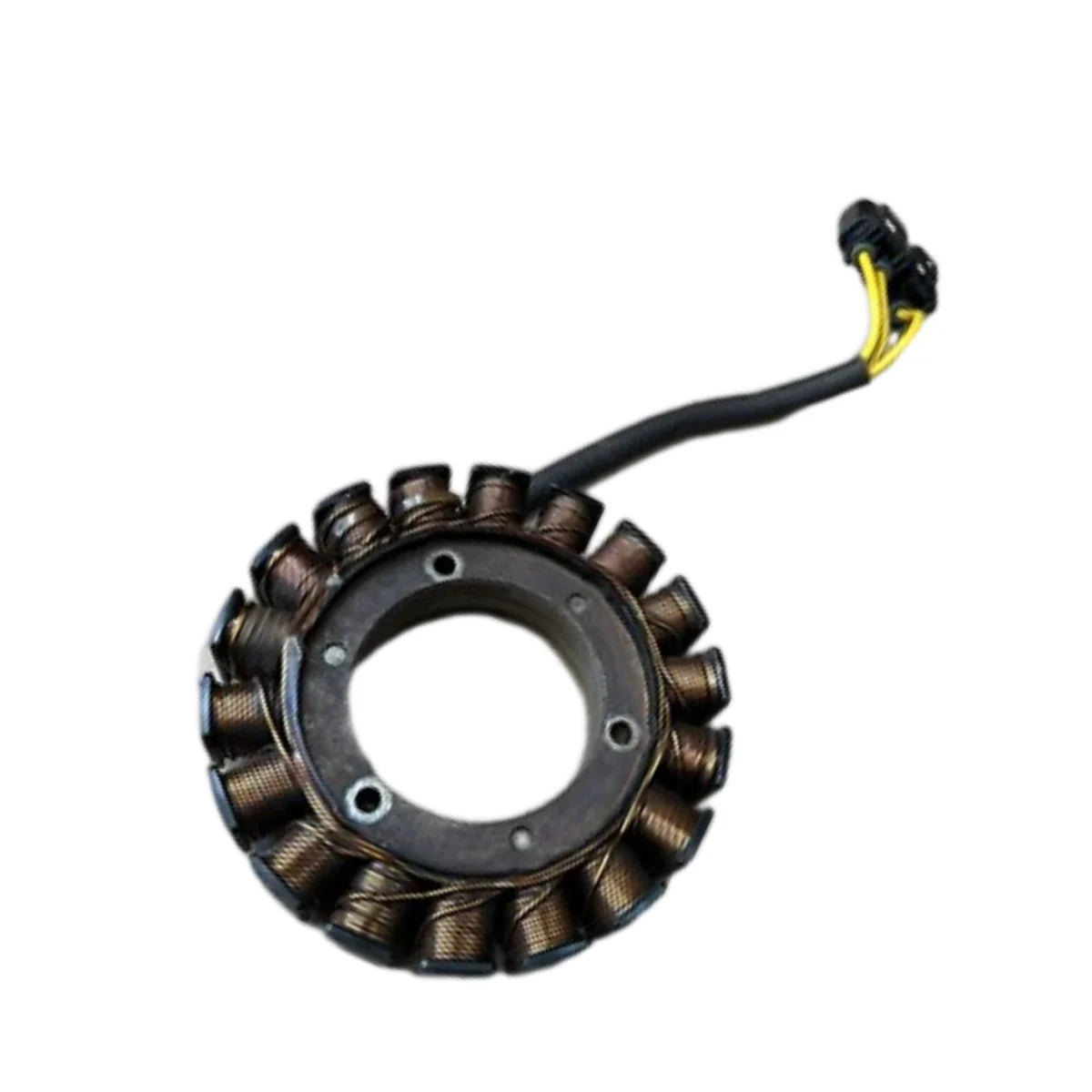 Image of a coil style outboard engine alternator on a white background.