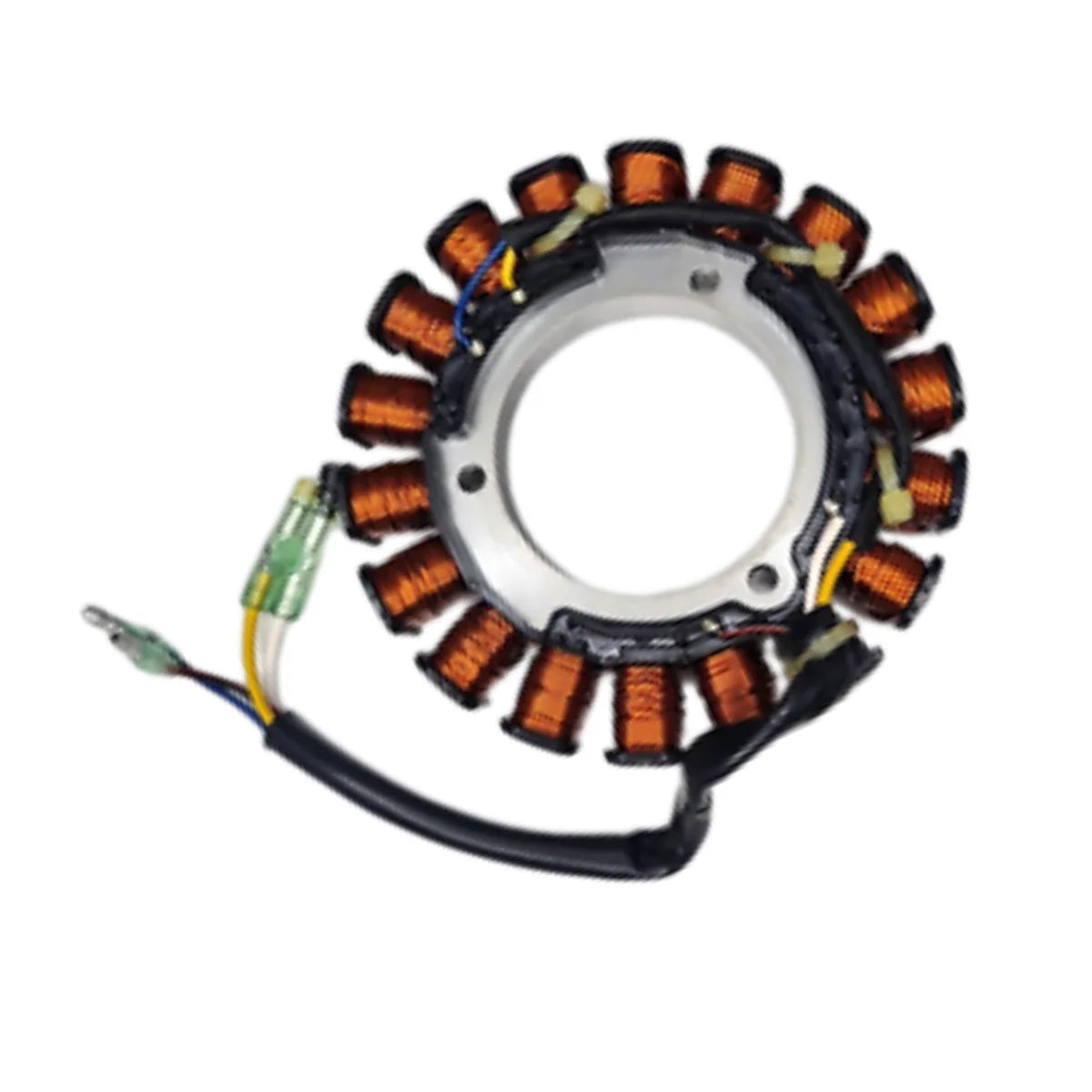 Image of a coil style outboard engine alternator on a white background.