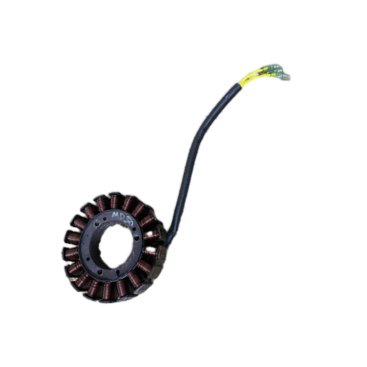Image of a coil style outboard engine alternator on a white background.