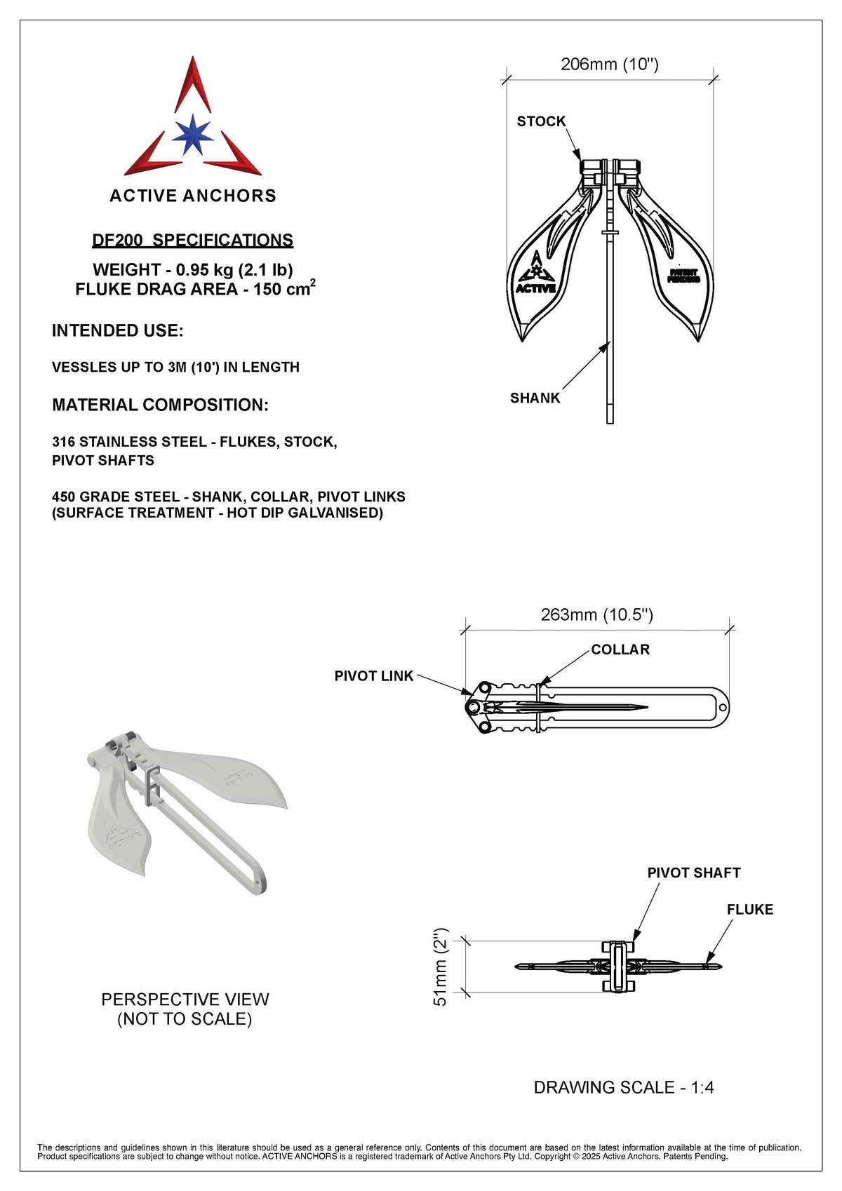 ACTIVE DF200 - Anchor for Kayaks, Jet Skis or Tenders up to 3.5 Metres (12') in length