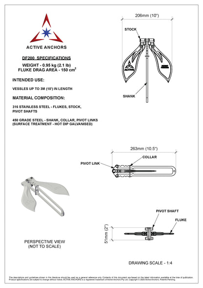 ACTIVE DF200 - Anchor for Kayaks, Jet Skis or Tenders up to 3.5 Metres (12') in length
