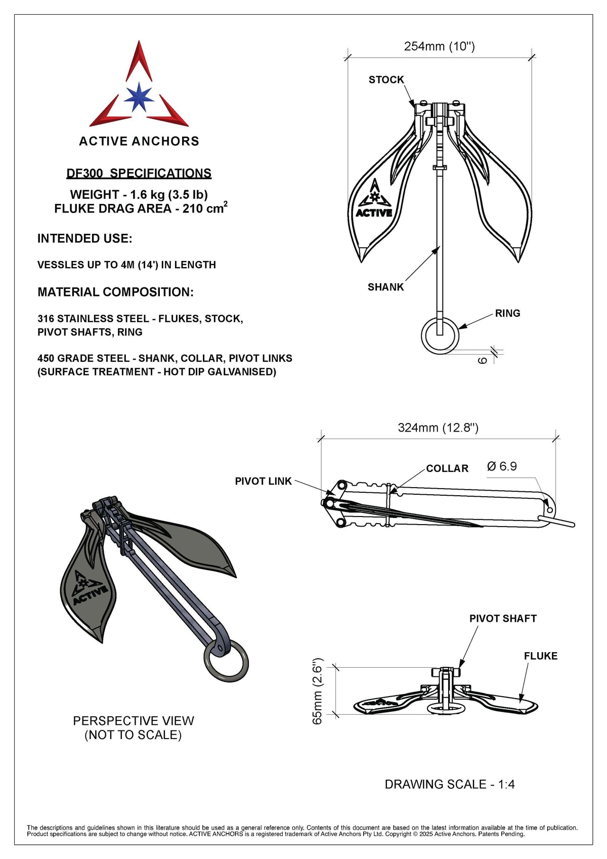 ACTIVE DF300 - Anchor for Jet Skis, Kayaks & small boats up to 4.2 Metres (14') in length