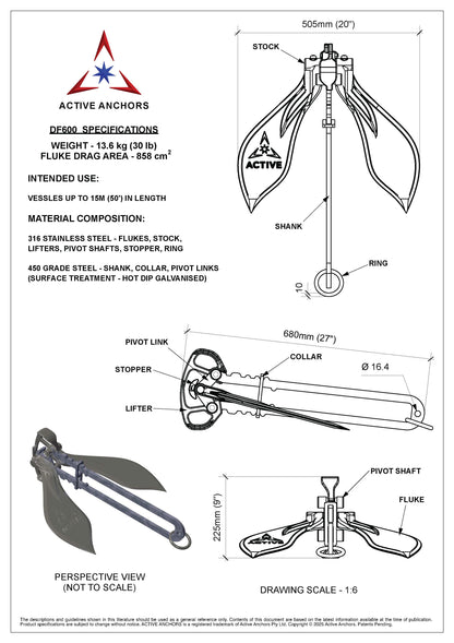 ACTIVE DF600 - Anchor for vessels up to 13.5 Metres (45') in length