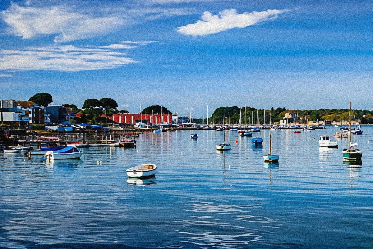Image of Poole harbor with a grainy filter over the top.