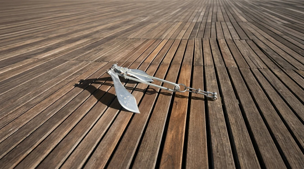Active Anchor on wooden deck.