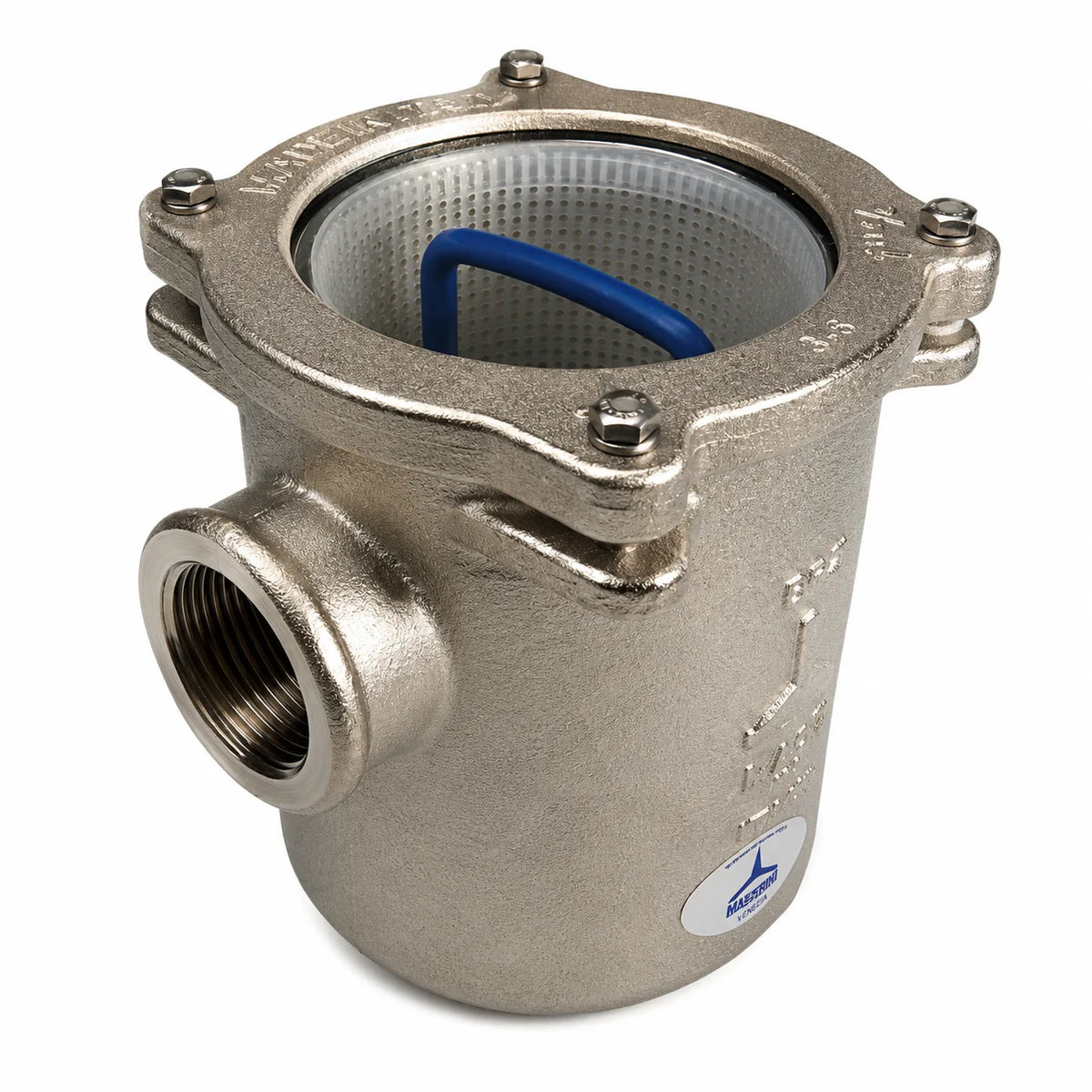 Image of a Maestrini raw water filter on a white background.