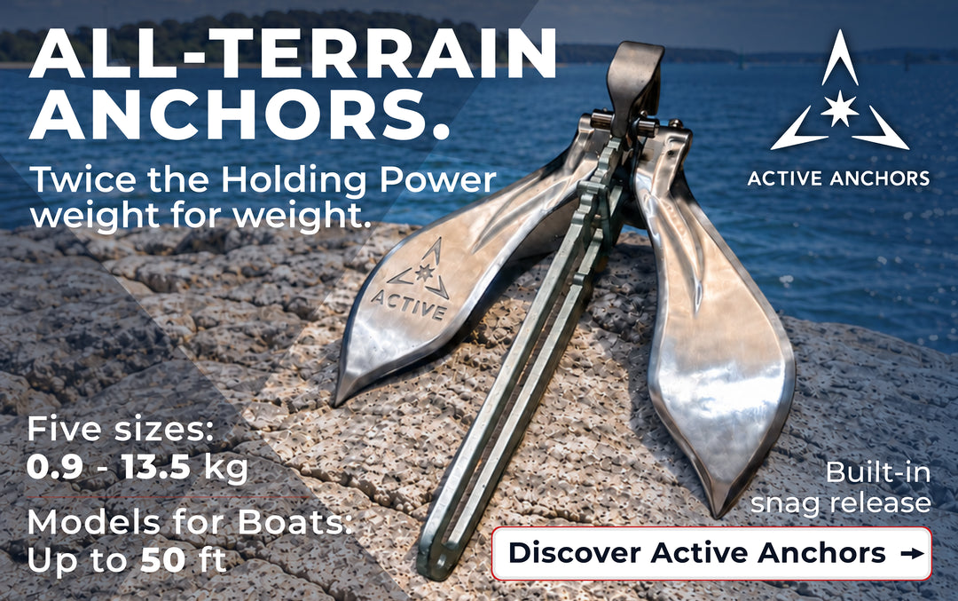 Discover Active Anchors all-terrain boat anchors with built-in snag release. Twice the holding power, weight for weight. Five sizes from 0.9–13.5 kg, for boats up to 50 ft.