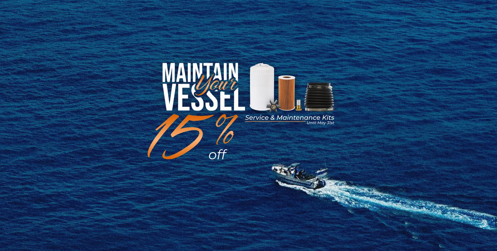 Image of an advert banner of a boat on the sea saying "MAINTAIN Your VESSEL".