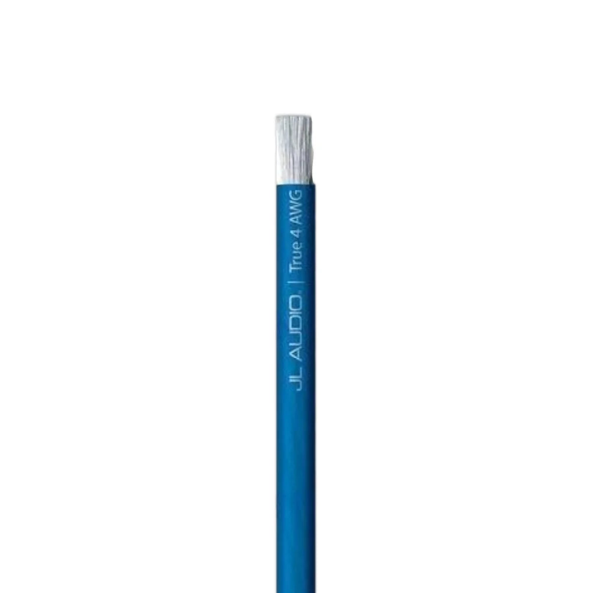 Image of a length of blue JL Audio speaker wire on a white background.