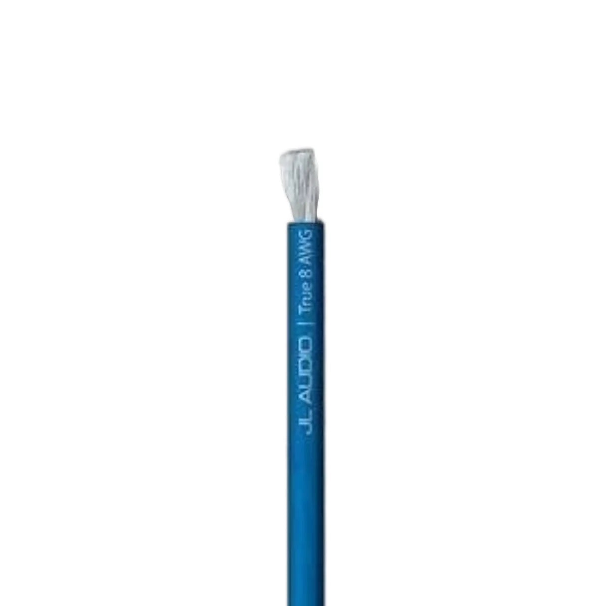 Image of a length of blue JL Audio speaker wire on a white background.