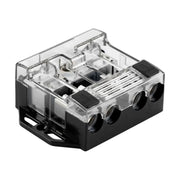 Image of a marine audio power distribution block on a white background.