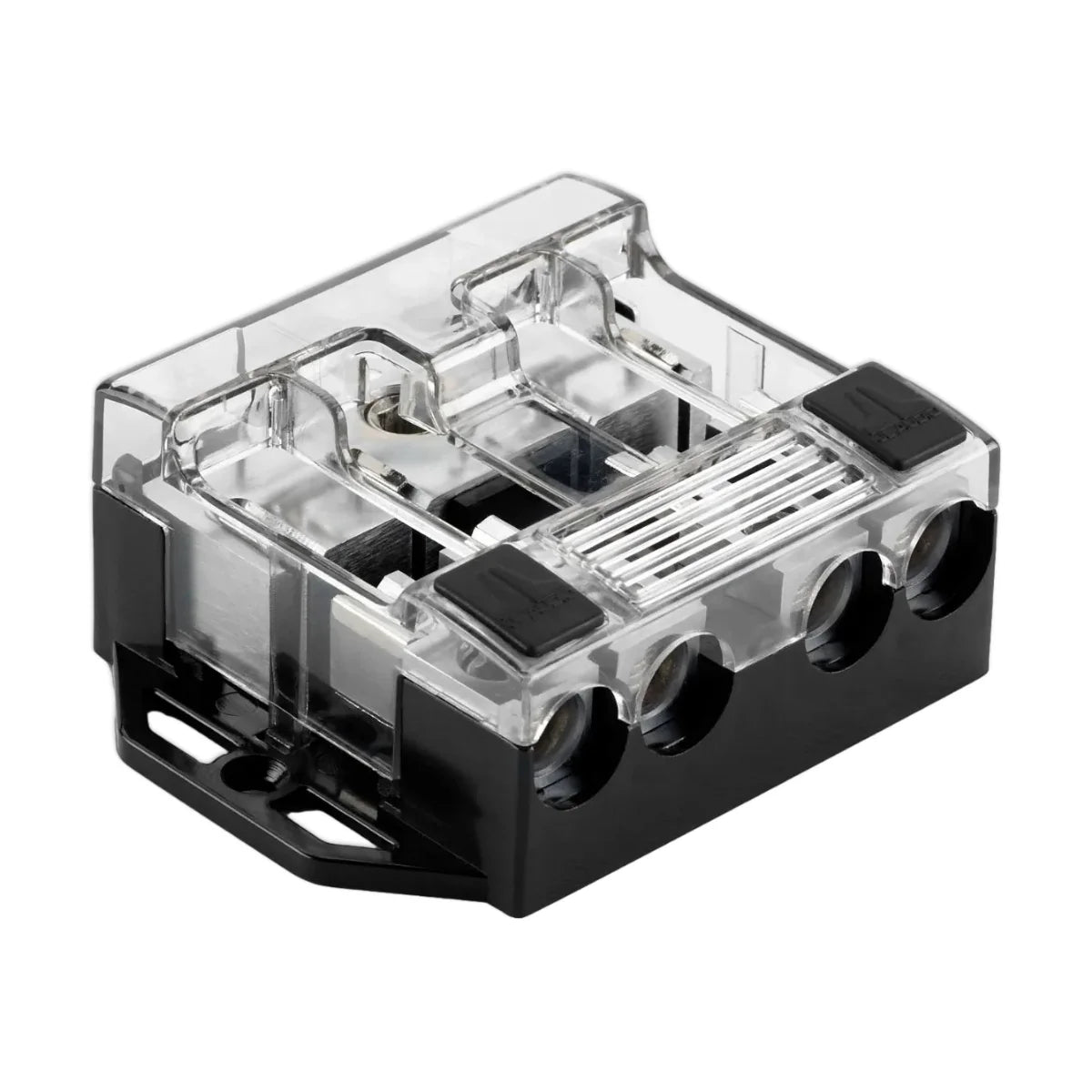 Image of a marine audio power distribution block on a white background.