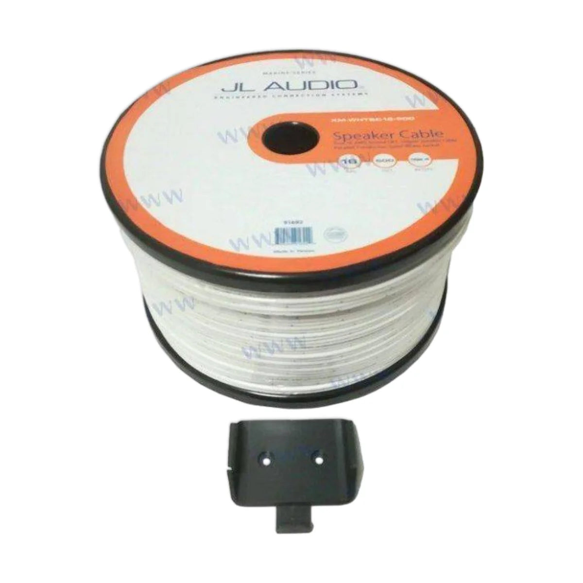 Image of a spool of JL Audio speaker wire on a white background.