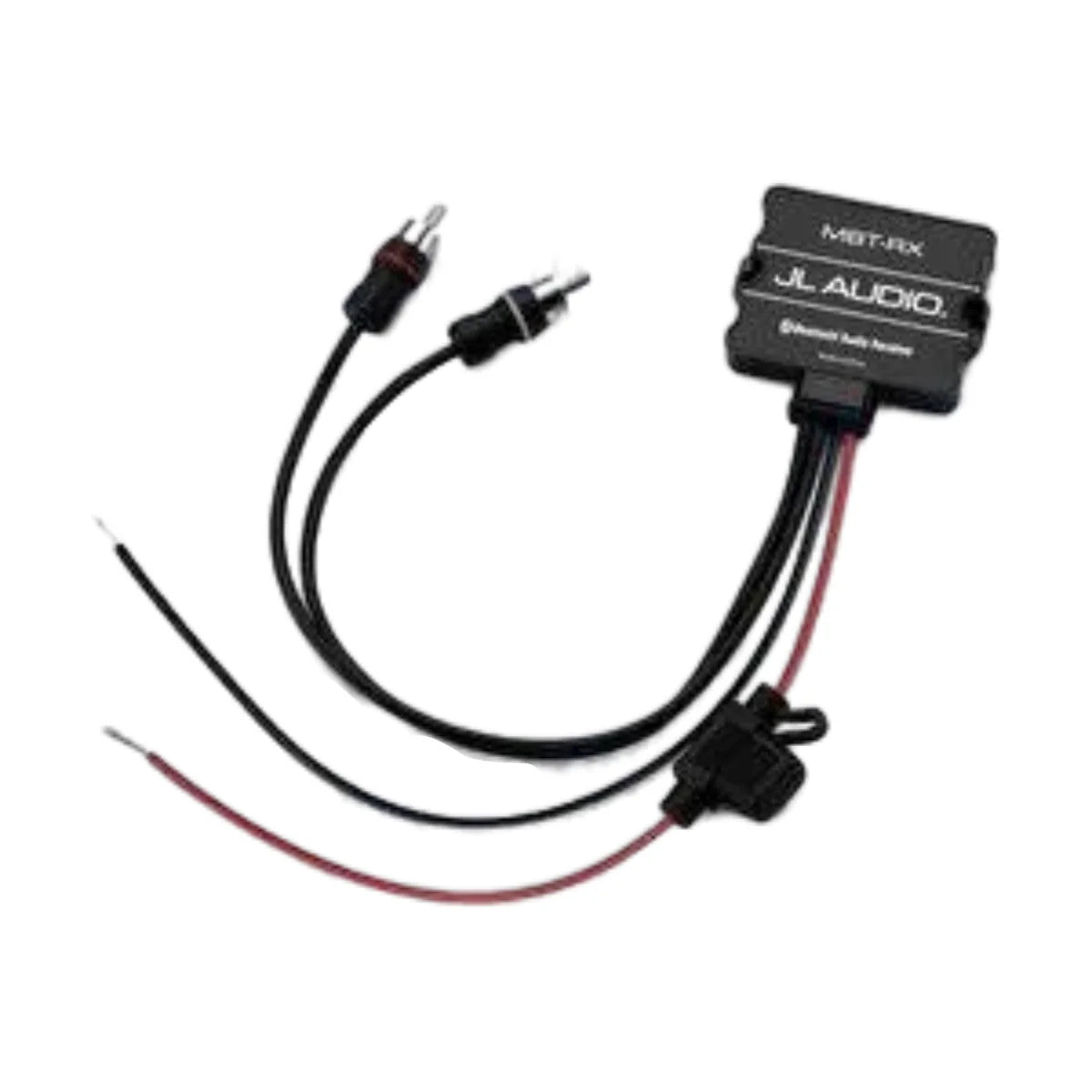 Image of a JL Audio aux input adapter on a white background.