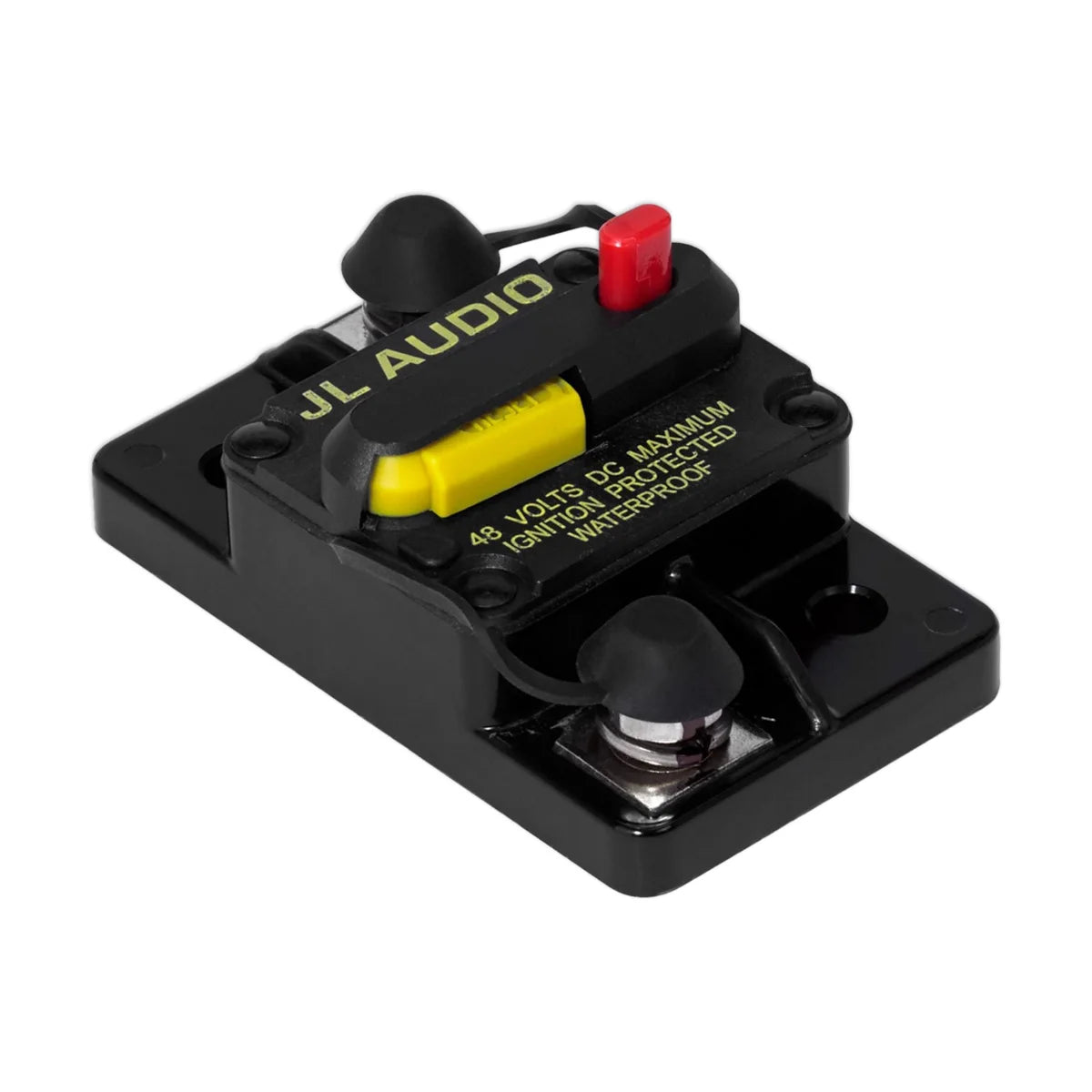 Image of a JL Audio thermal circuit breaker on a white background.