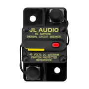 Image of a JL Audio 80amp thermal circuit breaker on a white background.