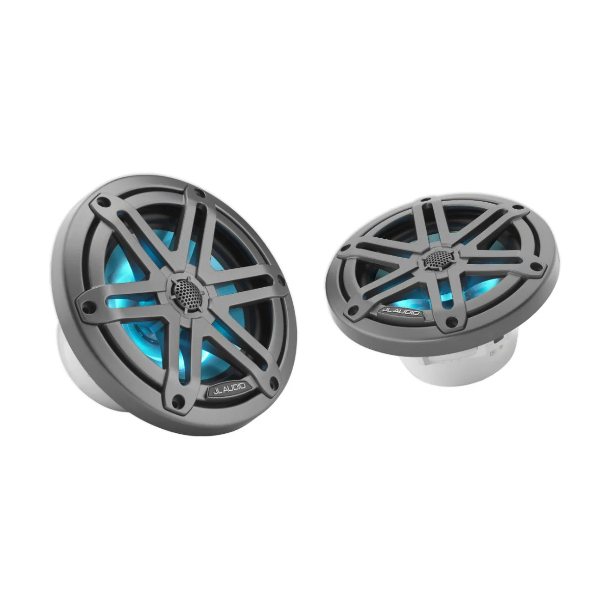 Image of a pair of JL Audio marine speakers on a white background.