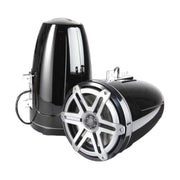 Image of a pair of marine tower speakers on a white background.