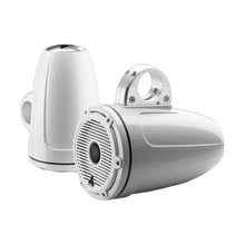 Image of a pair of marine tower speakers on a white background.