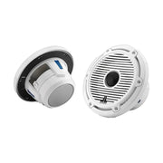 Image of a pair of  marine speakers on a white background.