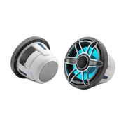 Image of a pair of marine speakers on a white background.