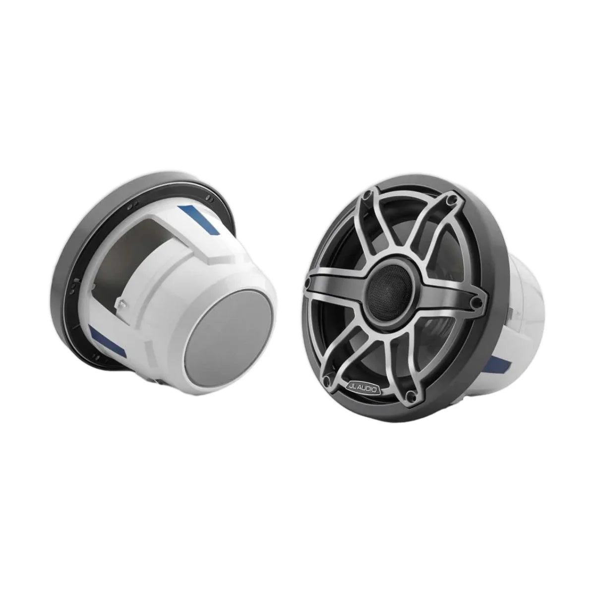 Image of a pair of marine speakers on a white background.
