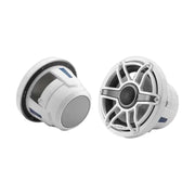 Image of a pair of  marine speakers on a white background.