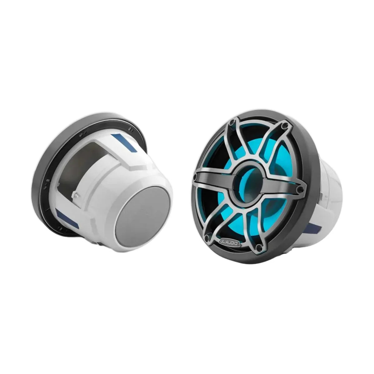 Image of a pair of marine speakers on a white background.