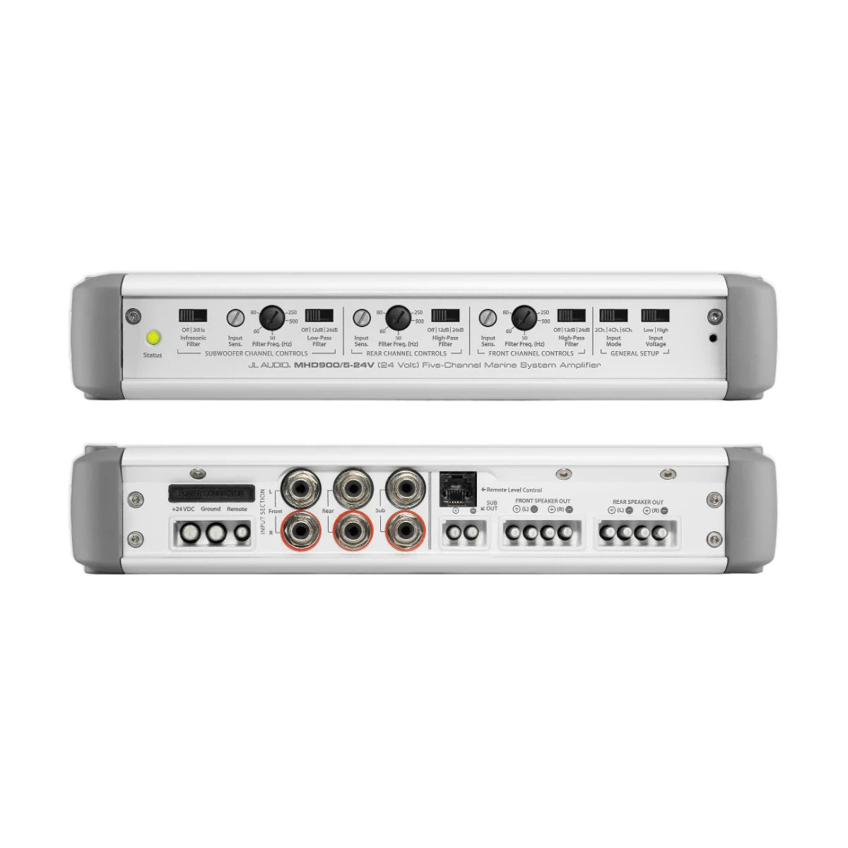 Image of a marine amplifier on a white background.