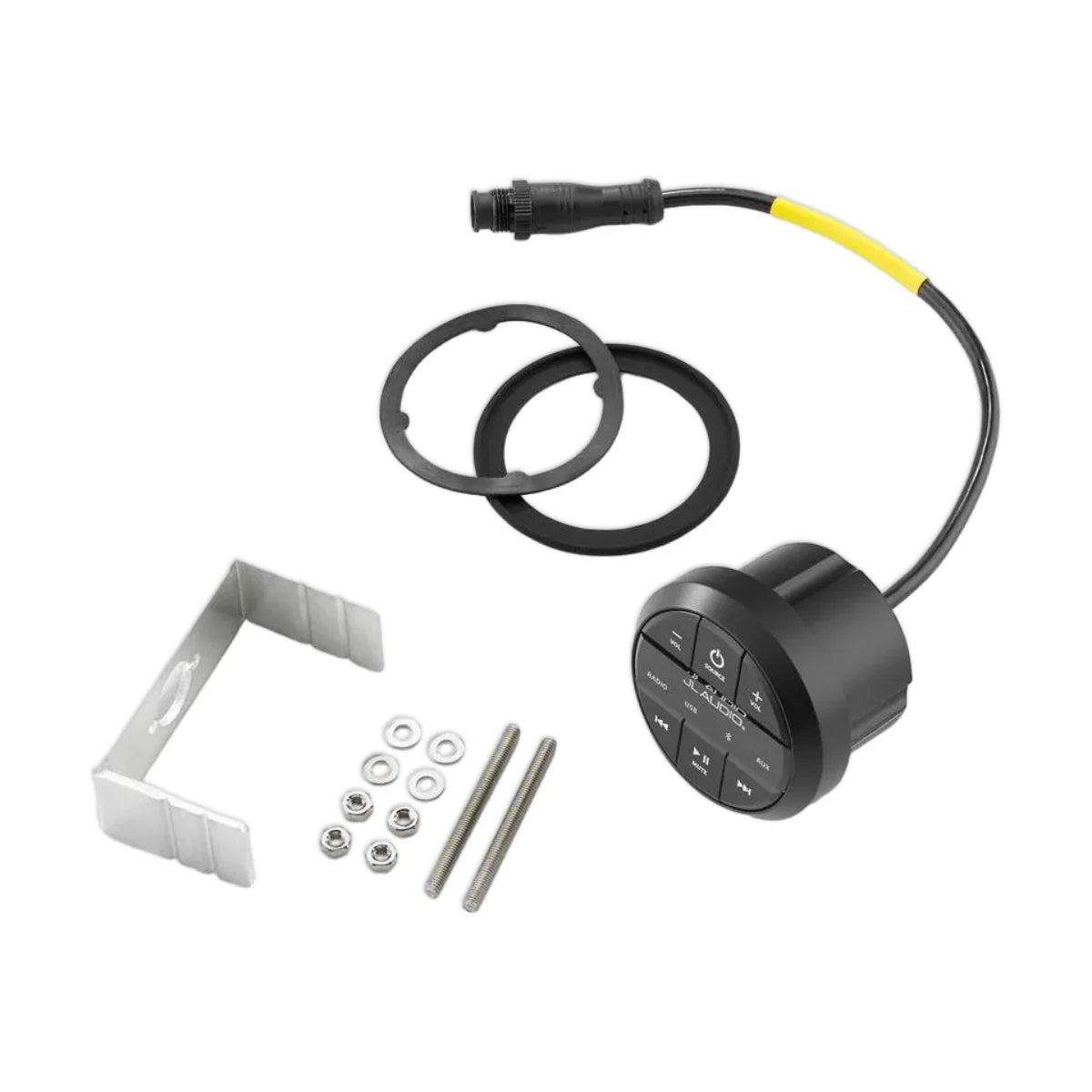 Image of a JL Audio media controller with an NMEA connector on a white background.