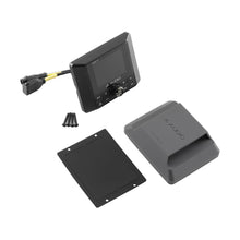 Image of a JL Audio media source unit next to a protective cover on a white background.