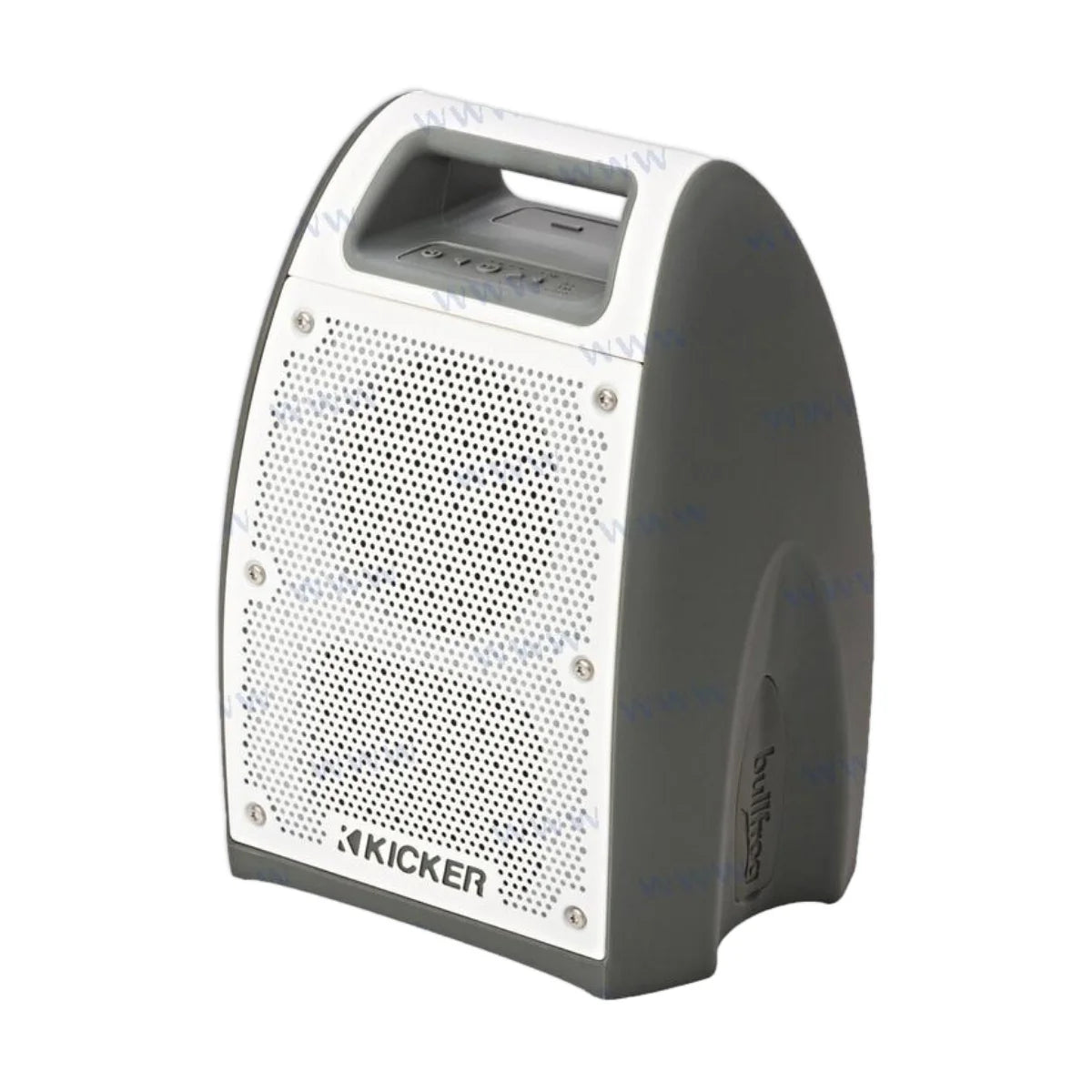 Image of a handheld portable speaker on a white background.