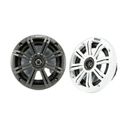 Image of a pair of Kicker marine speakers on a white background.