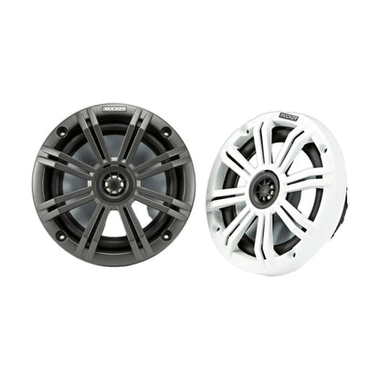 Image of a pair of Kicker marine speakers on a white background.
