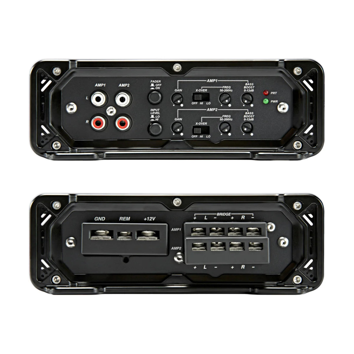 Image of a Kicker marine amplifier on a white background.