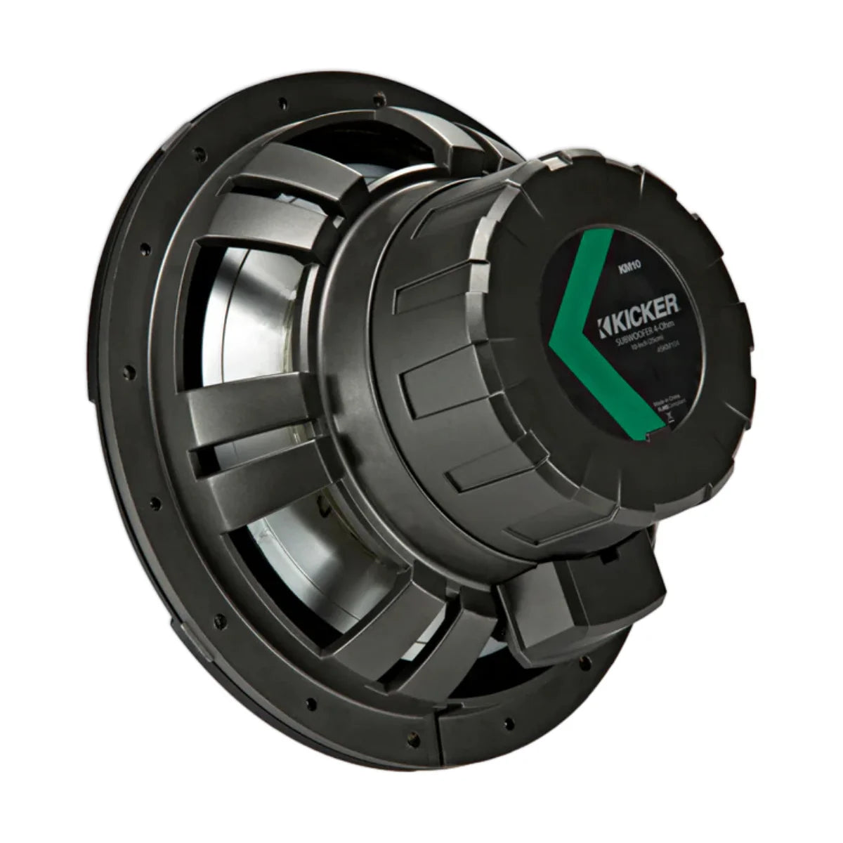 Image of a Kicker marine subwoofer speaker on a white background.