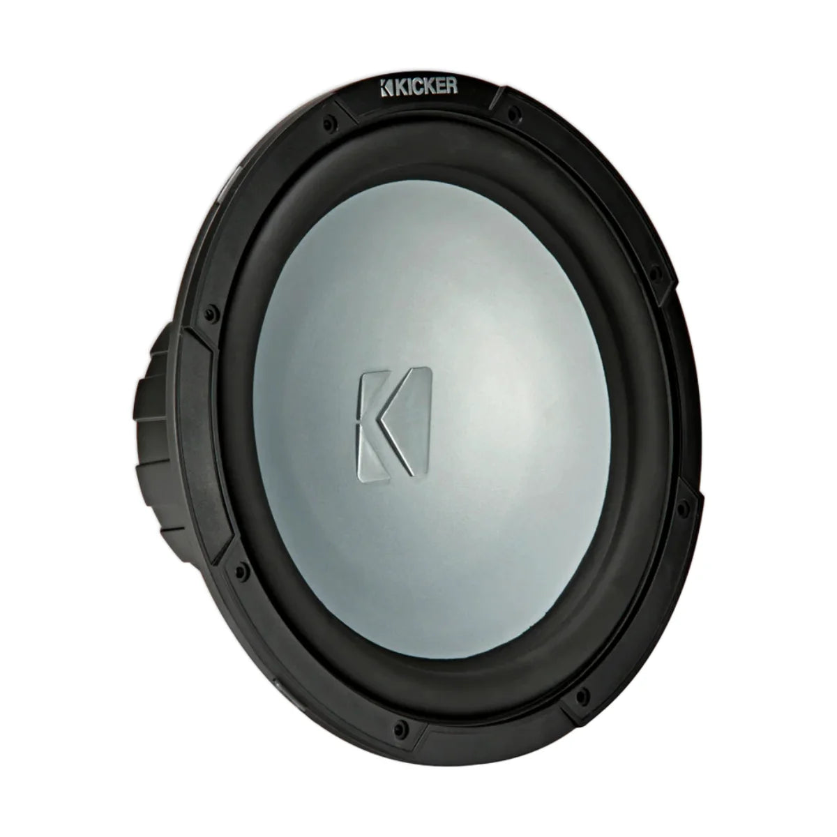 Image of a Kicker marine subwoofer speaker on a white background.